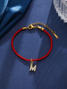 Minimalist Red String Titanium Steel Single Gold Bead Lucky Charm Bracelet