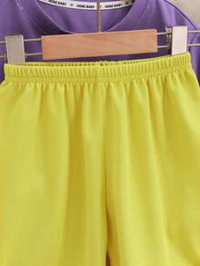 2 pezzi / set Outfit estivo per bambini, maglietta a maniche corte e pantaloncini per bambini e bambine, tuta casual sportiva gialla per bambini piccoli e neonati - Giallo - Visualizzare 7
