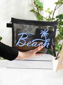 Beach Bags,Beach Letter Print Makeup Bag,Gift Bag Zipper Bag For Travel,Lightweight Storage Bag, Coin Purse, Zipper Clutch Pouch,Pouch Bags Cosmetics Bag Makeup Storage Bagtravel Essentials Vacation Summer Holiday Back To School School Stuff Bag For School Wash Bag Travel - Multicolor - View 13