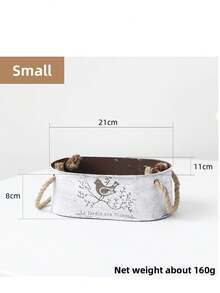 1 PC Vintage Oval Iron Flower Pot With Bird Print Design, Hemp Rope Pot, Iron Metal Pot, Succulent Green Plant, Oval Shaped Pot, Storage BoxRetro Mini Bucket Planter With Rope Handles For Indoor And Outdoor Decoration, Tabletop Wrought Iron Metal Decorative Vase With Accessory - Retro - View 5