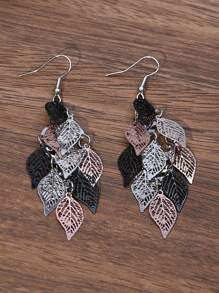 1 Pair Fashionable Korean Vintage Hollow Tree Leaf Tassel Earrings For Women, Daily Wear & Gift