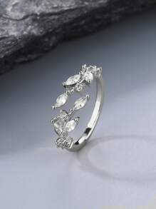 1pc Women's Adjustable White Cubic Zirconia & Black Stone Ring, Mother's/Valentine's/Wedding Gift