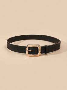1pc Women's Square Buckle PU Leather Look Vintage Dress Belt, Matching For Jeans, Pants, Dresses, Versatile Accessory - Gold Square Buckle Belt - View 24