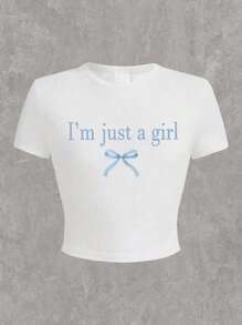 Blusas Decotadas Estampadas para Meninas Adolescentes, Blusas Decotadas Casual com Laço para Primavera e Verão, Blusas Decotadas Finas de Manga Curta, Blusas Recortadas para Meninas, Blusas Baby Doll Mulher, Camisetas Baby Y2k para Meninas Adolescentes