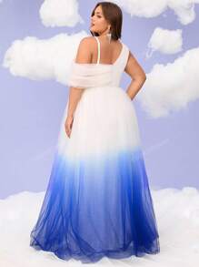 Plus Size Women Ombre V-Neck Formal Maxi Dress, Cocktail Party Prom Gowns, Backyard Wedding Dresses, Single Shoulder