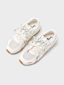 MASKERT 女士多功能时尚休闲运动鞋，网眼橡胶鞋底，休闲跑步鞋，透气舒适，日常搭配 - 白色 - 查看 3