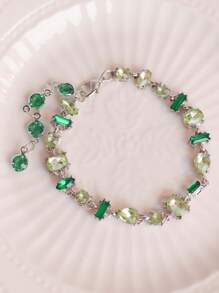 1 pieza Pulsera verde dulce para mujer, con incrustación de circonita cúbica, lujosa y de moda, versátil, regalo de amistad