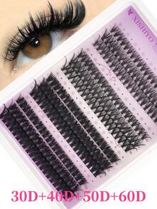 40D-100D Faux Mink Eyelashes, 456/432 Pieces/Cluster, 0.07mm D Curl, 10-14mm Mixed Natural Style 3D Russian Thick Individual Eyelash Extensions, Makeup Tools - D - 查看 9