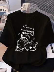 200g Pure Cotton T-Shirt 2025 Summer Ladies New Short Sleeve Pure Cotton Holiday Pattern Short Sleeve Round Neck Couple Wear Small Shirt Tops - 黑色 - 查看 1