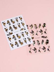 3 stuks zelfklevende 3D-bladnagelstickers met glitter, bloemen, gouden bladeren en vlinders. Y2K Fantasy Design-nagelstickers, manicure-stickers en nageldecoratie.