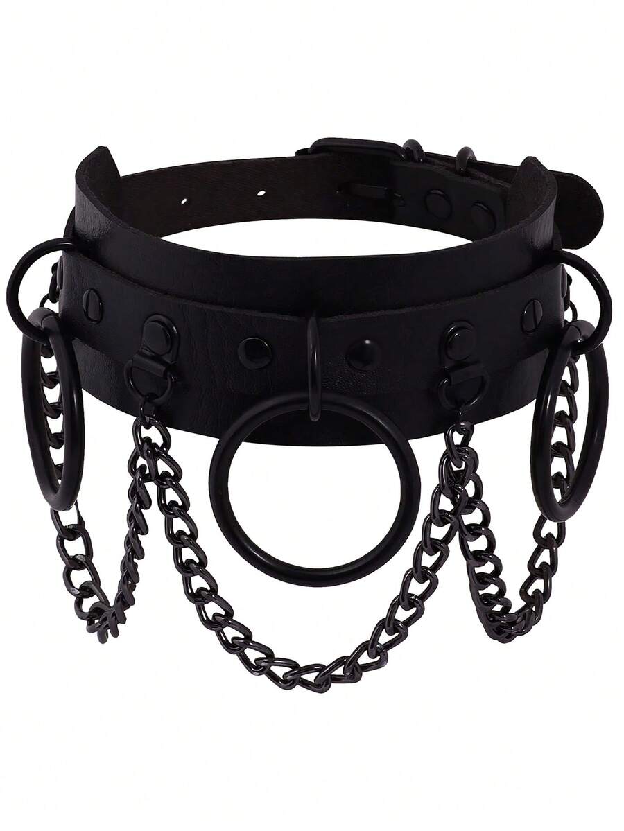 Xiacheng 1 chiếc vòng cổ dây xích màu đen và đỏ phong cách Gothic Punk, chất liệu da PU, kiểu dáng Gothic, thích hợp làm quà tặng Halloween, Giáng sinh (dành cho nữ) - kiểu Gothic - Xem 1