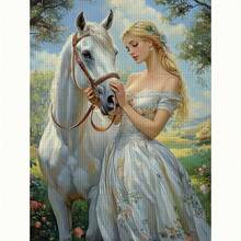 ZUOANLF 1 件无框 30*40cm/11.8*15.7 英寸，白马与女士，11CT/14CT 印花十字绣 DIY 套件，适合成人初学者的轻松 DIY 十字绣刺绣套装，非常适合卧室客厅墙壁装饰，礼物包括印花帆布、针、线、图纸和说明。 - 彩色 - 查看 15