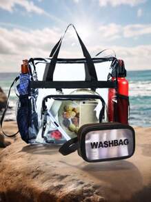 1/2pcs/Set Large Beach Transparent Iridescent Beach Bag, Tote Bag For Women , Waterproof Sandproof Beach Bag With Zipper Pouch Transparent Laser Pouchtote Bag, For Vacation, Holiday, Travel, Beach, Swimming, Pool, Cruise, Boat Bag,Birthday Gift, Party Gift