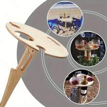 Mesa plegable de vino para exteriores para maceta: soporte de vino para playa y jardín, mesa de viaje y camping para exteriores, diseño de cruz de madera, adecuada para muebles de patio