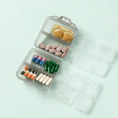 1pc Portable Transparent Multi-Color 6-Compartment Pill Case, Minimalist Divided Medication Box Dual Layer Folding Pocket Sized Tablet/Capsule Storage Container