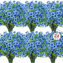 24 Bundles Artificial Flowers For Outdoors Fake Silk Flowers UV Resistant Faux Plastic Plants For Spring Summer Garden Porch Window Box Table Vase Home Indoor Outdoor Decoration, Mixed - Blue - View 1
