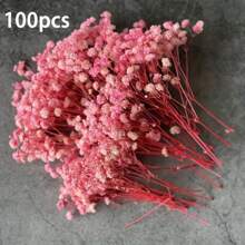 100pcs Delicate Dried Pink Baby's Breath Flowers, Suitable For Vase Filler, Wedding Decor, Home & Office Decoration, Party, Garden, Card Making, DIY Floral Arrangement