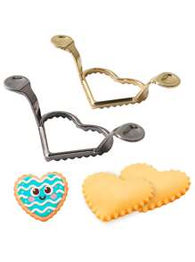1pc Zinc Alloy Heart-Shaped Double Ear Dumpling Mold, Baking Cookie Cutter, Fruit Shaping Mold For Dumpling Pastry, Parent-Child Party DIY, Baking Tools, Kitchen Gadgets, Kitchen Accessories