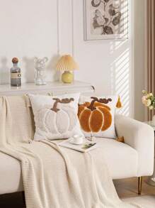 1pc/3pcs Set Pumpkin Pattern Plush Pillow Cover, Velvet Embroidered Cushion Cover, Daily Home Bedroom Headboard Sofa Car Outdoor Garden Household Decorative Pillowcase, Seasonless, Without Insert, 45*45cm