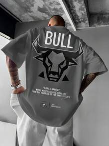 Camiseta de manga corta con cuello redondo y gráfico de toro, de verano, para hombres de talla grande, estilo urbano