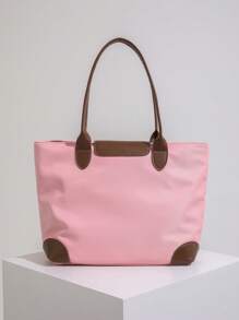 Bolsa Sacola de Lona de Nylon de Grande Capacidade Moda Feminina, Bolsa de Ombro Casual para Trabalho e Deslocamento