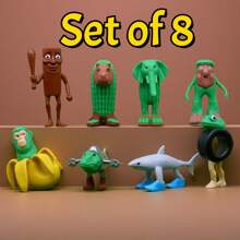 Set Of 8 Wacky Italian Plastic Figurine Brainrot Tung Tung Tung Sahur Tralalero Tralala Funny Desktop Decor, Gag Gift For Halloween Christmas Birthday | Quirky Folk Art Style Sculptures, Unique Shelf Display