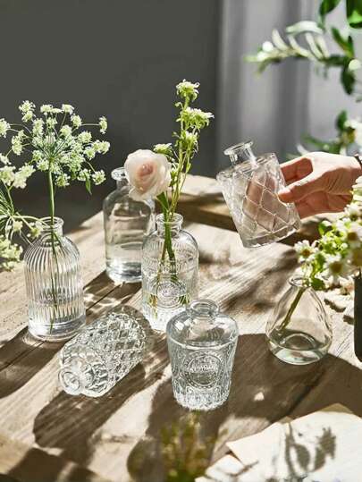 1Set Vintage Mini Flower Vase, Various s, Small Bud Vase Centerpieces,Clear Pot Carving Perfect Rustic Wedding, Gathering Tafel ation,Home ,Flower Vase,Centerpiece,Table Moderne Bohemian Room Glass view 8