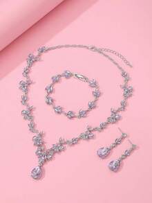 Bridal Wedding Elegant Floral Jewelry Set Women/Brides/Bridesmaids Jewelry Set Wedding Prom Party Bridal Necklace Earrings Bracelet Set - 紫色(銀色) - 查看 7