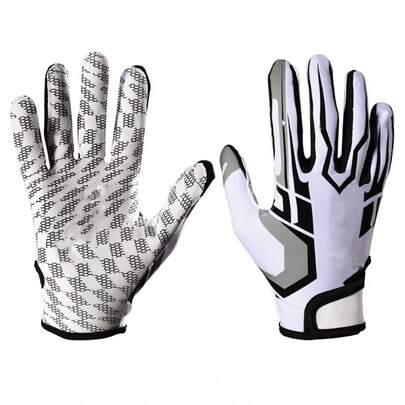 Guantes De Fútbol Para Niños Y Niñas, Guantes De Futbol Americano, Guantes De Fútbol Juvenil, Guantes De Receptor Ancho, Ajustable Y Transpirable, Guantes De Agarre De Silicona Pegajosos, 23x10x1cm (Gris)