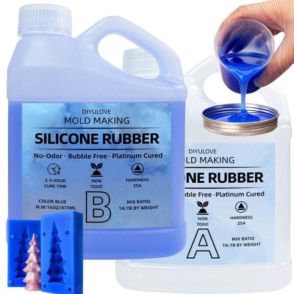 Crystal Clear Shore 15A Silicone Kit 946ml|Semi-Rigid Blue Mold Rubber For Resin Jewelry & Industrial Prototyping|Bubble-Free Results, 60Min Demold|Reusable Precision Casting