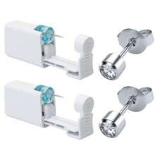 2 pezzi Kit per foratura orecchie fai da te con orecchini incorporati - Set di strumenti per foratura orecchie usa e getta