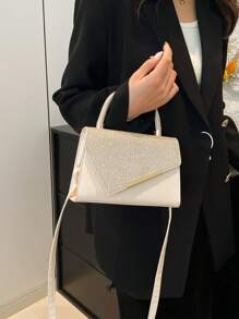 Bolsa de Festa Elegante Branca Feminina - Embelezada com Strass, Bolsa de Ombro e Tiracolo Chique, Clutch de Presente com Decoração Dourada