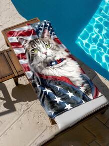 1 Stück patriotisch bedrucktes Katzen Mikrofaser Strandtuch, extra große Decke, super saugfähiges Badetuch, geeignet für Reisen, Schwimmbad, Schnorcheln, Surfen, Yoga, Camping, verschiedene Größen, Strandaccessoire Strandutensilien