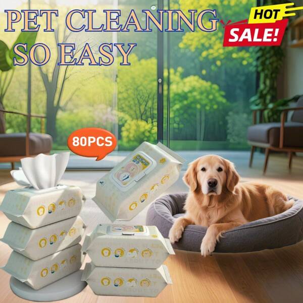 80 pezzi/Borsa Salviette per animali domestici per gatti e cani - Rimuovitore di macchie da lacrime, pulizia delicata, deodorante e salviette bagnate per bagno senza acqua