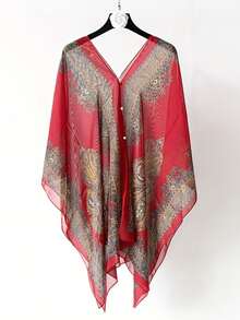 Plus Size Bohemian Floral Print Chiffon Shawl Scarf - Lightweight Beach Cover-Up For Women, Wrinkle-Resistant Summer Vacation Wrap With Random Floral Pattern, Hand Wash/Dry Clean, Beachwear, Stylish Beachwear, Soft Texture, Delicate Material, Fashion Accessory, Boho Lovers - Multicolor - View 11