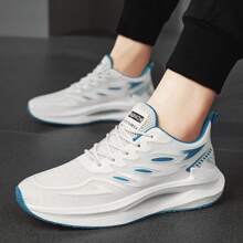 Men's Breathable Casual Running Shoes - Lightweight Low-Top Sneakers With Fabric Upper & Cushioned EVA Insole, White & Neon Green Accents For Outdoor Sports, Gym, Daily Wear - All-Season Comfort