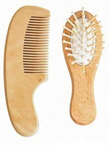2pcs/Pack Small Size Baby Bath Soft Brush & Small Wooden Comb Set For Infant Hair Cleaning, Perfect Gift For Newborns, Random Wood Color