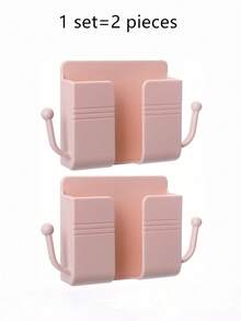 1/2/3/5pcs Self-Adhesive Wall Mounted Phone Holder, Remote Control, Pink Phone Storage Rack, Plastic Charging Rack With Hooks, Suitable For Bedrooms, Study Rooms, General Media Management Storage Rack - Baby Pink - View 10
