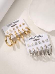 Juego de 24/12 pares de aretes elegantes y de moda para mujeres, aretes de aro lisos de metal minimalistas, aretes tipo botón con forma de corazón de perla falsa, apropiados para uso diario, citas y fiestas, regalo ideal para días festivos