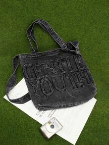 DareSee 大容量休闲手提包，字母拼接，刺绣线，流苏，多种背法，非常适合女性日常通勤或装书，可作书包、返校背包，便携轻巧，容量大，经典休闲，适合青少年女孩，Y2K风格，2000年代时尚风格，哥特朋克风，适合音乐节、Y2K节、返校季、秋季、圣诞节、冬季、圣诞礼物。