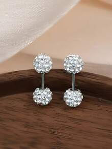 1 对 925 银双头超闪亮水钻球形耳钉，奢华螺丝后耳环，优雅百搭的耳环礼物 - 原子 - 查看 10