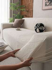 Vỏ bọc ghế sofa vải nỉ co giãn cao một mảnh, họa tiết lá chuối, chống trượt cho mọi mùa, phong cách, có thể giặt bằng máy, bảo vệ ghế sofa thân thiện với vật nuôi, phù hợp với ghế sofa 1/2/3/4 chỗ ngồi, trang trí phòng khách - Màu be - Xem 4
