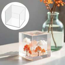 Pacote com 4 moldes de resina em cubo, 4 tamanhos, moldes quadrados de silicone transparente, 5/4/3/2 cm de profundidade, molde quadrado de silicone transparente para fundição de resina epóxi, moldes para preservação de flores