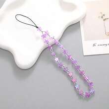 AB 彩色星星串珠手机带防盗手机吊饰免提手机腕带，适合女士女孩 AB 彩色星星手链手机挂绳手机链腕包钱包腕带 - 1pc - 查看 8