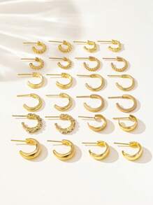 24pcs Minimalist Rhinestone Small Hoop Earrings Set For Women, Versatile For Dates, Vacation, Everyday, Couples Gift, Holiday