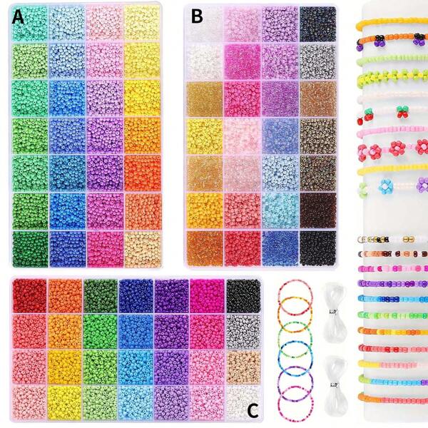 7000pcs Seed Beads Assorted Kit, 28 Colors 3 Shapes 3mm Beading Supplies For Bracelet Necklace DIY Jewelry Making, Adult Handcraft Set