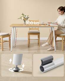 Table à Manger, Table de Cuisine, pour 4-6 Personnes, Moderne, Style Ferme, Surface Résistante à la Chaleur, Montage Rapide, 75 x 140 x 75 cm, Doré Chêne et Blanc Nuage - Beige - Voir 8