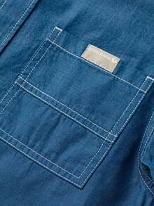 mini bala 小男孩仿牛仔衬衫 - 柔软凉爽短袖上衣，亲肤夏季 - 牛仔深藍 - 查看 7