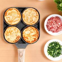 Antihaft-Pfanne mit 4 Löchern - beständige Aluminiumlegierung, vielseitig für Omeletts, Eier, Knödel & Steaks, induktionsplattentauglich, perfekte 4-Gitter-Bratpfanne für Eier, antihaftbeschichteter Haushaltspfanne, antihaftbeschichtete Pfannkuchenpfanne, Pfanne mit Holzgriff für Omeletts und Burger, beständige Aluminiumlegierung, ideal für Omeletts, Burger und Steaks, nur Handwäsche, induktionskompatibel, Küchengeschirr