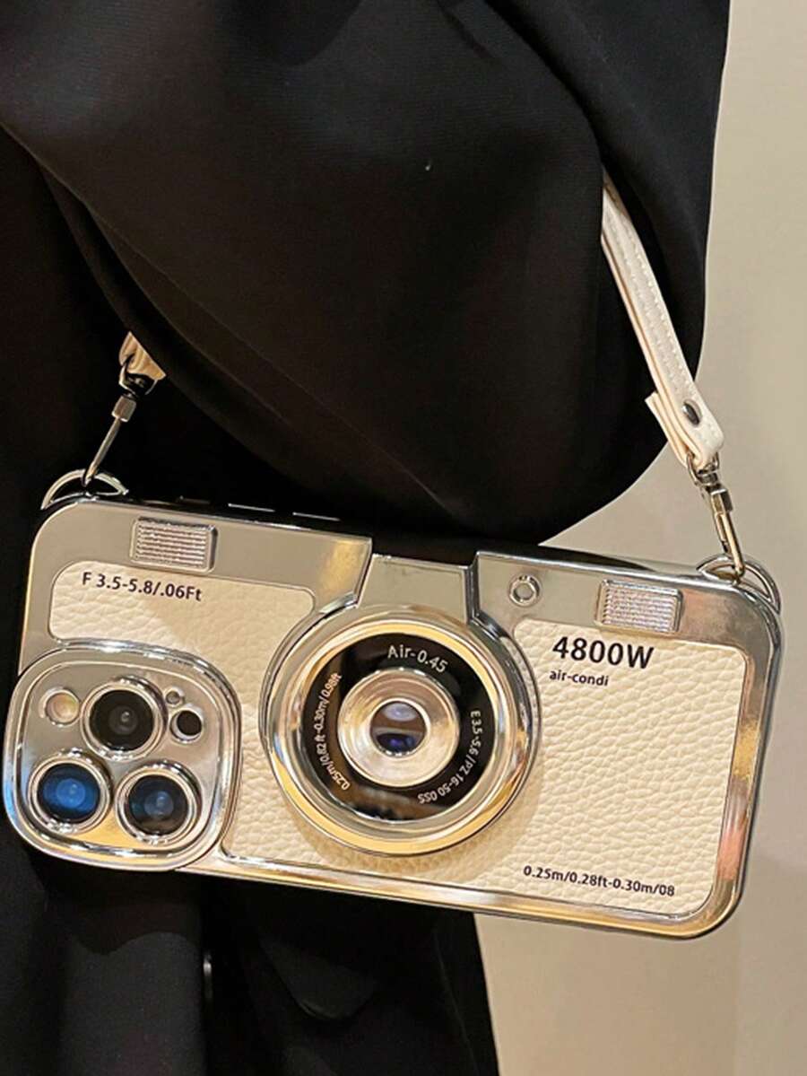 1 件 3D 相机纹理手机壳，带手带，防摔保护套，适用于不同手机型号，INS 风格防水防震防刮 - 米色 - 查看 1